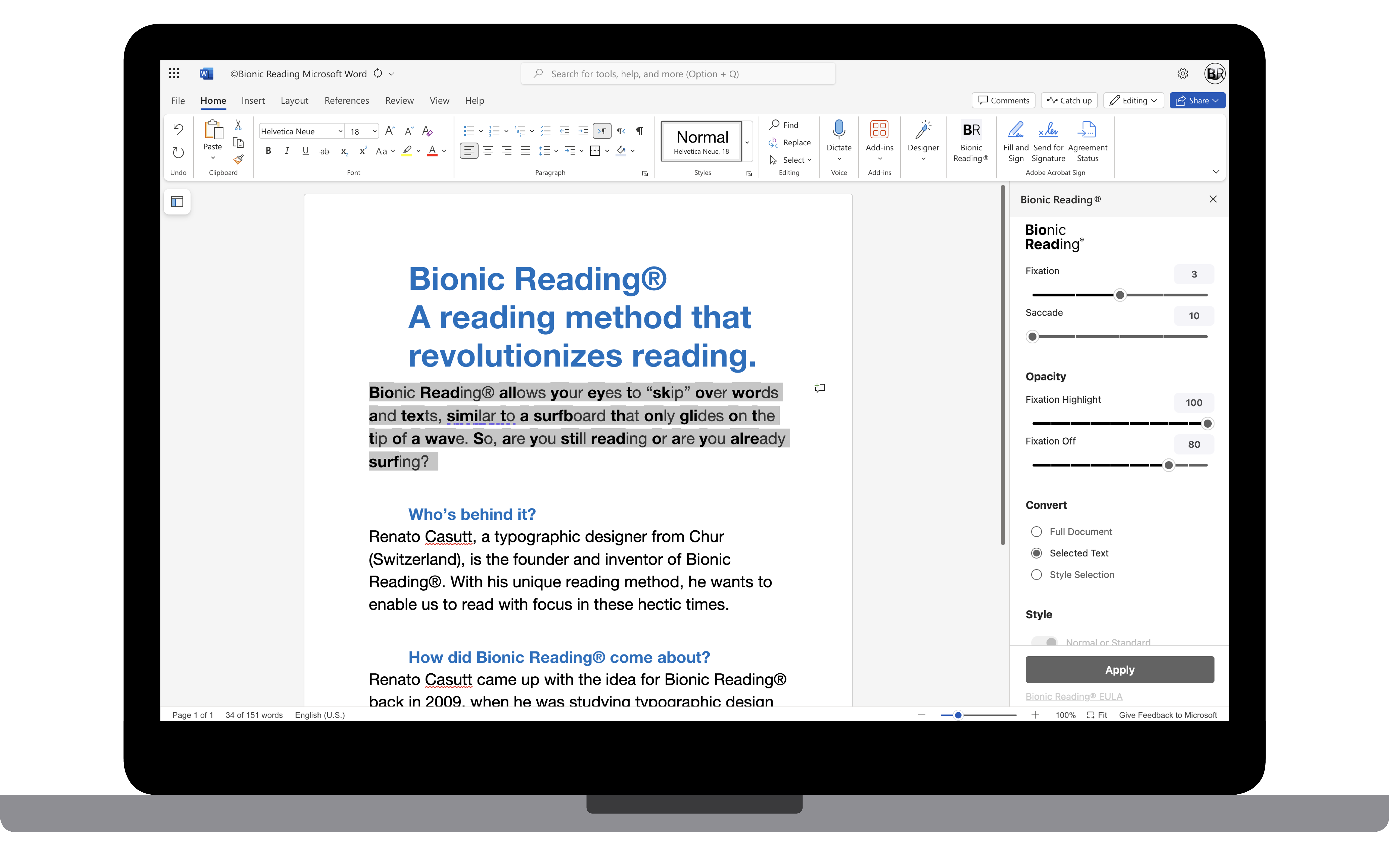 Bionic Reading® Microsoft Word Add-In