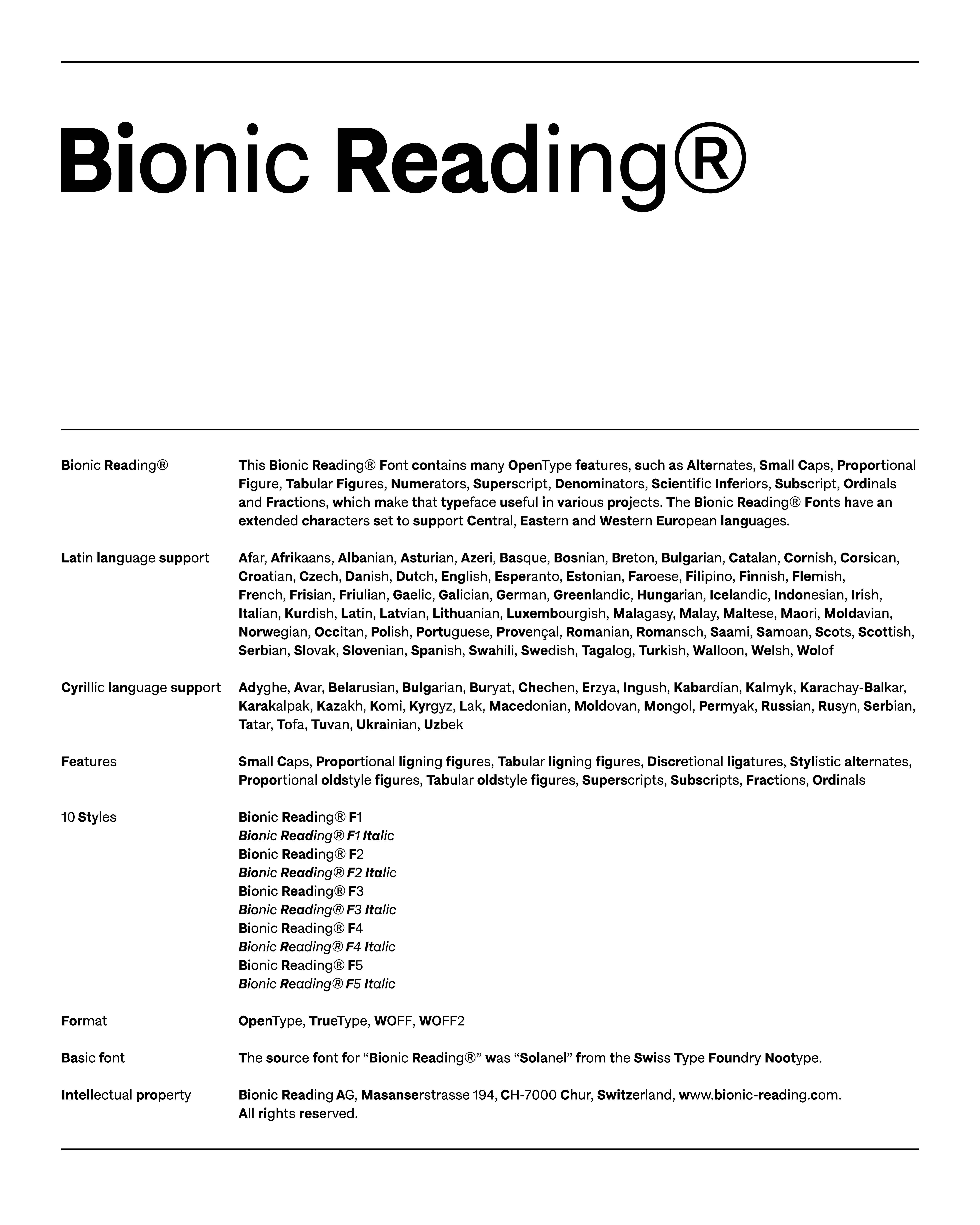 Bionic Reading® Font Character Set