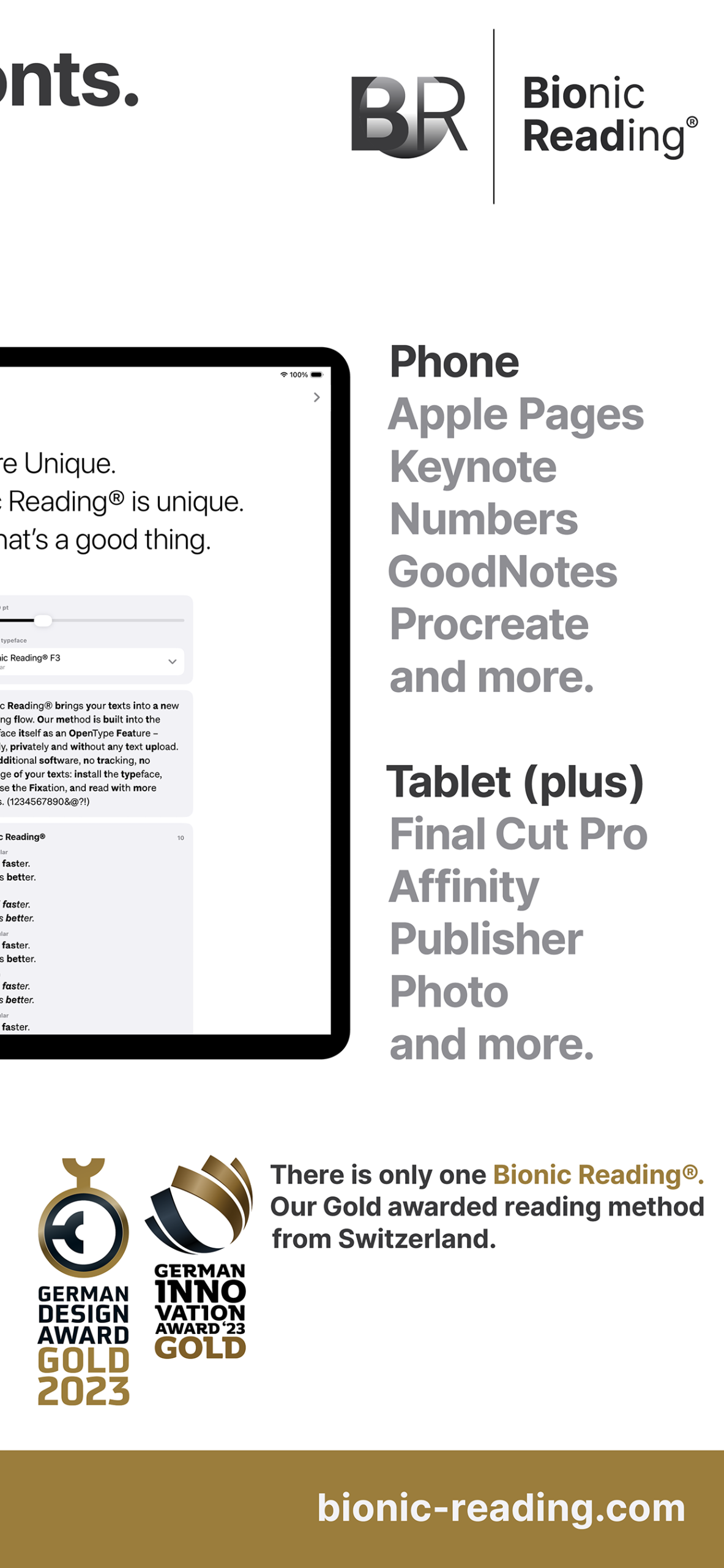 Bionic Reading® Fonts for iPhone & iPad.
