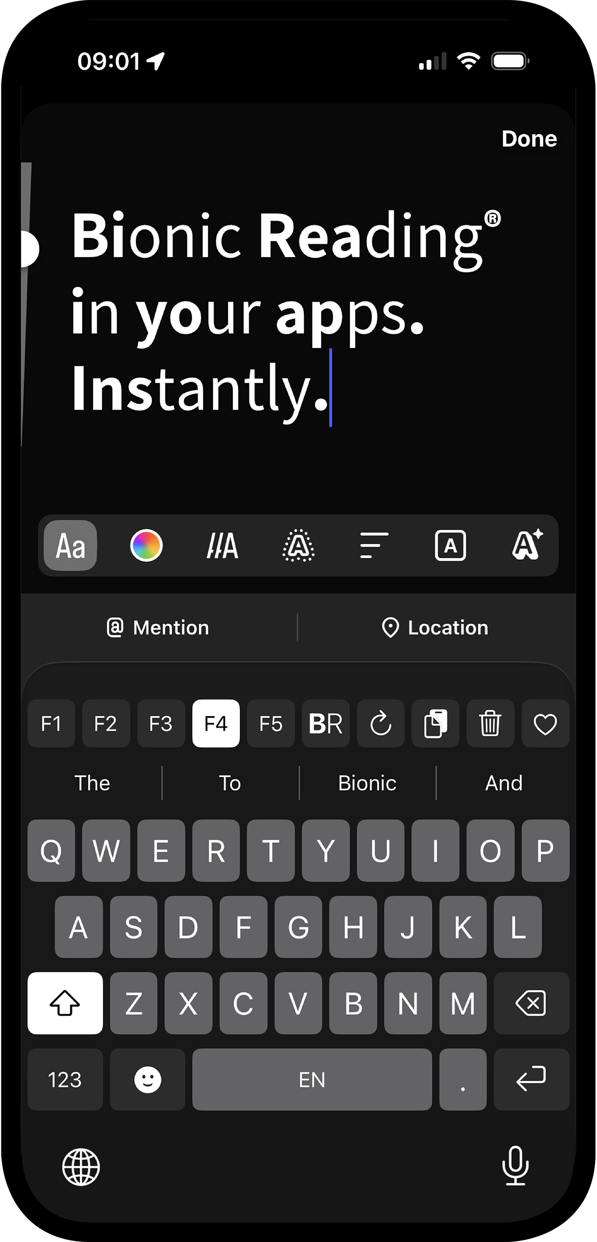 Bionic Reading® Font Keyboard iOS App.