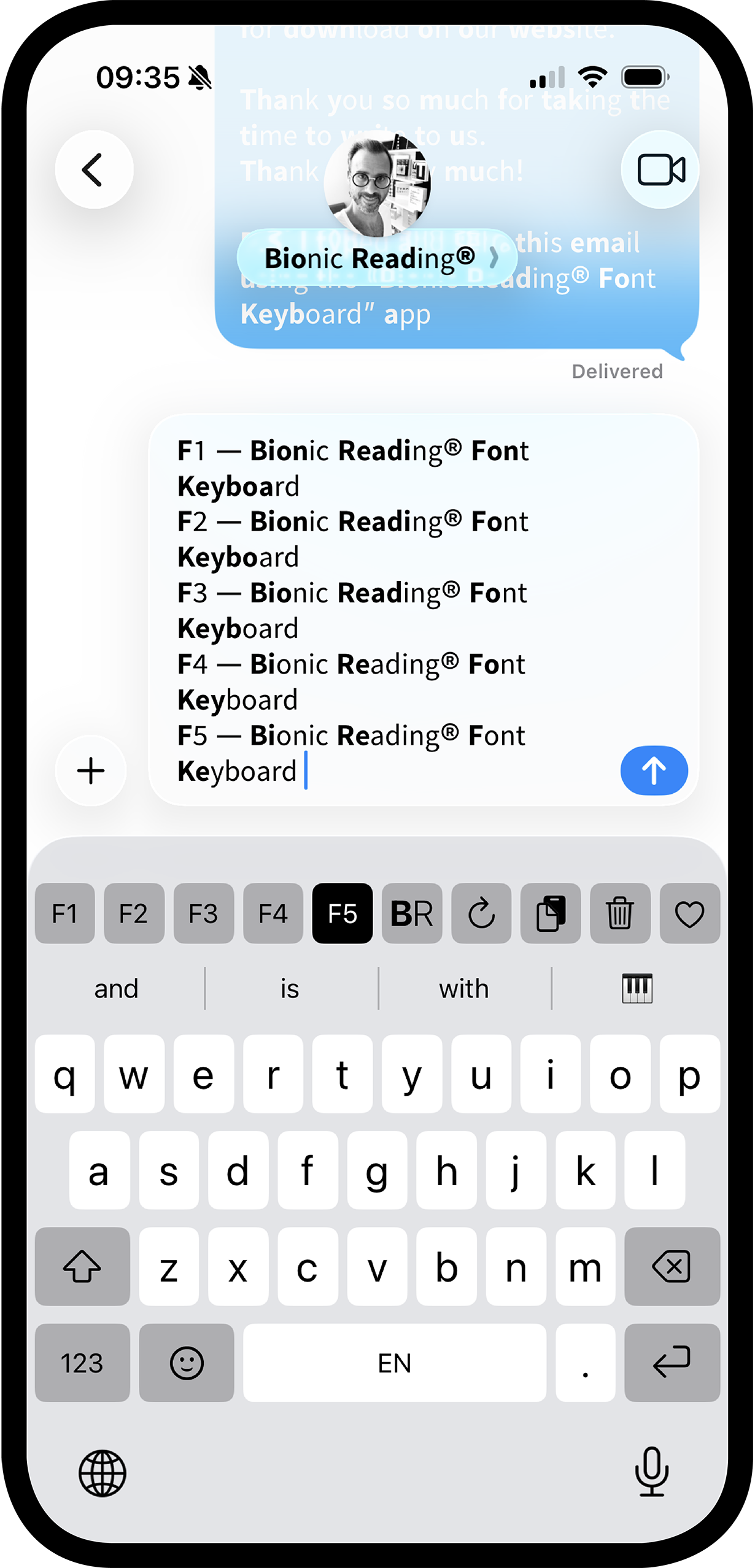 Bionic Reading® Font Keyboard iOS App.