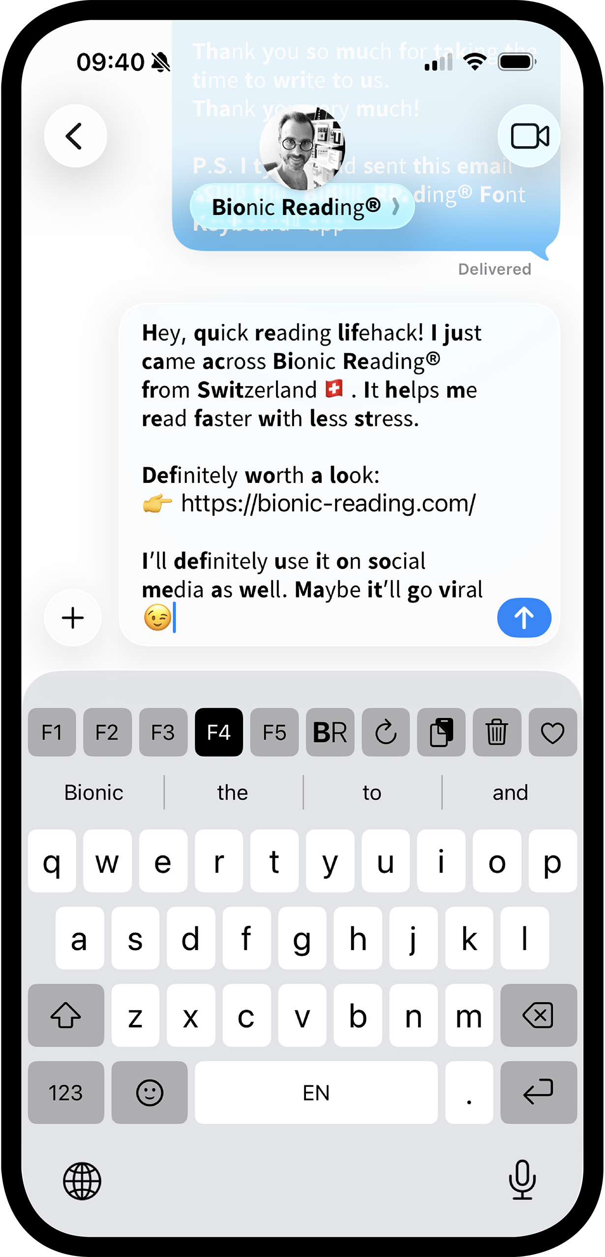 Bionic Reading® Font Keyboard iOS App.