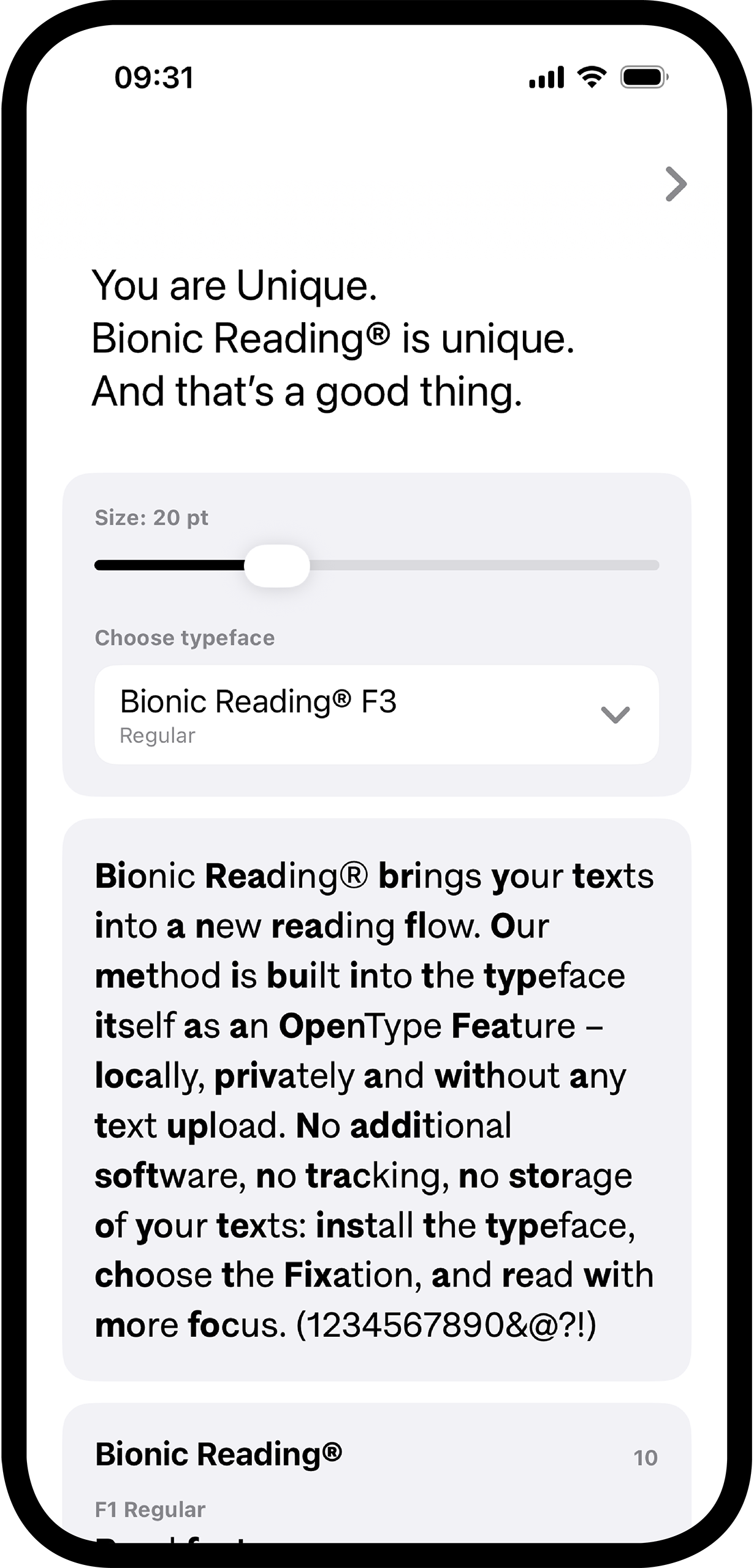 Bionic Reading® Fonts iOS App.