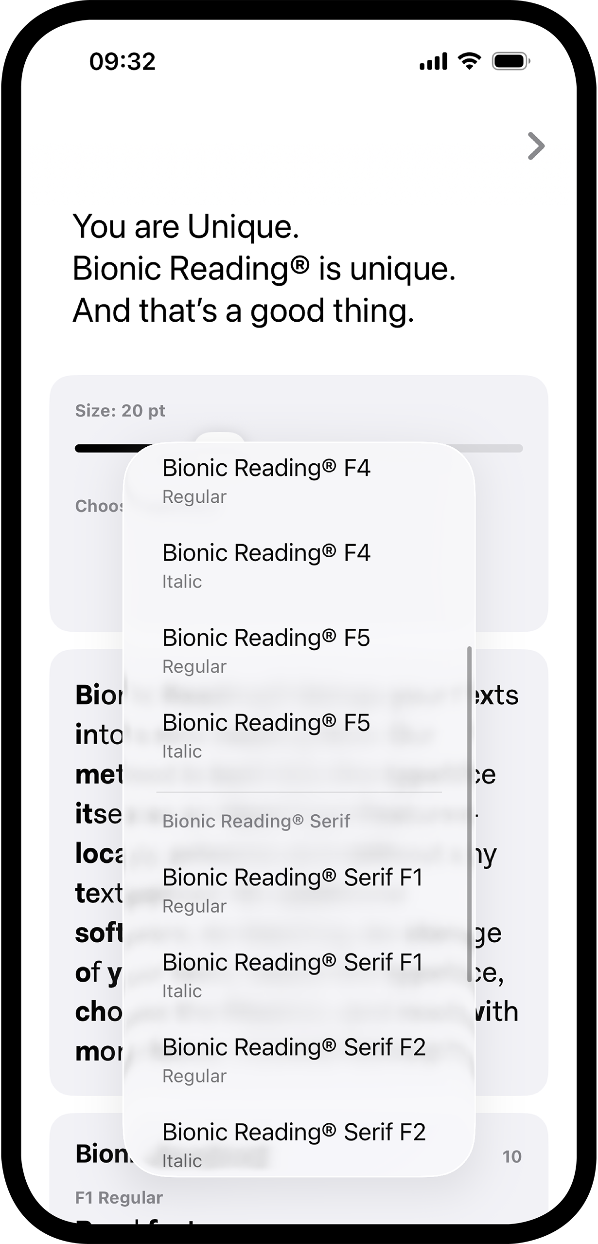 Bionic Reading® Fonts iOS App.