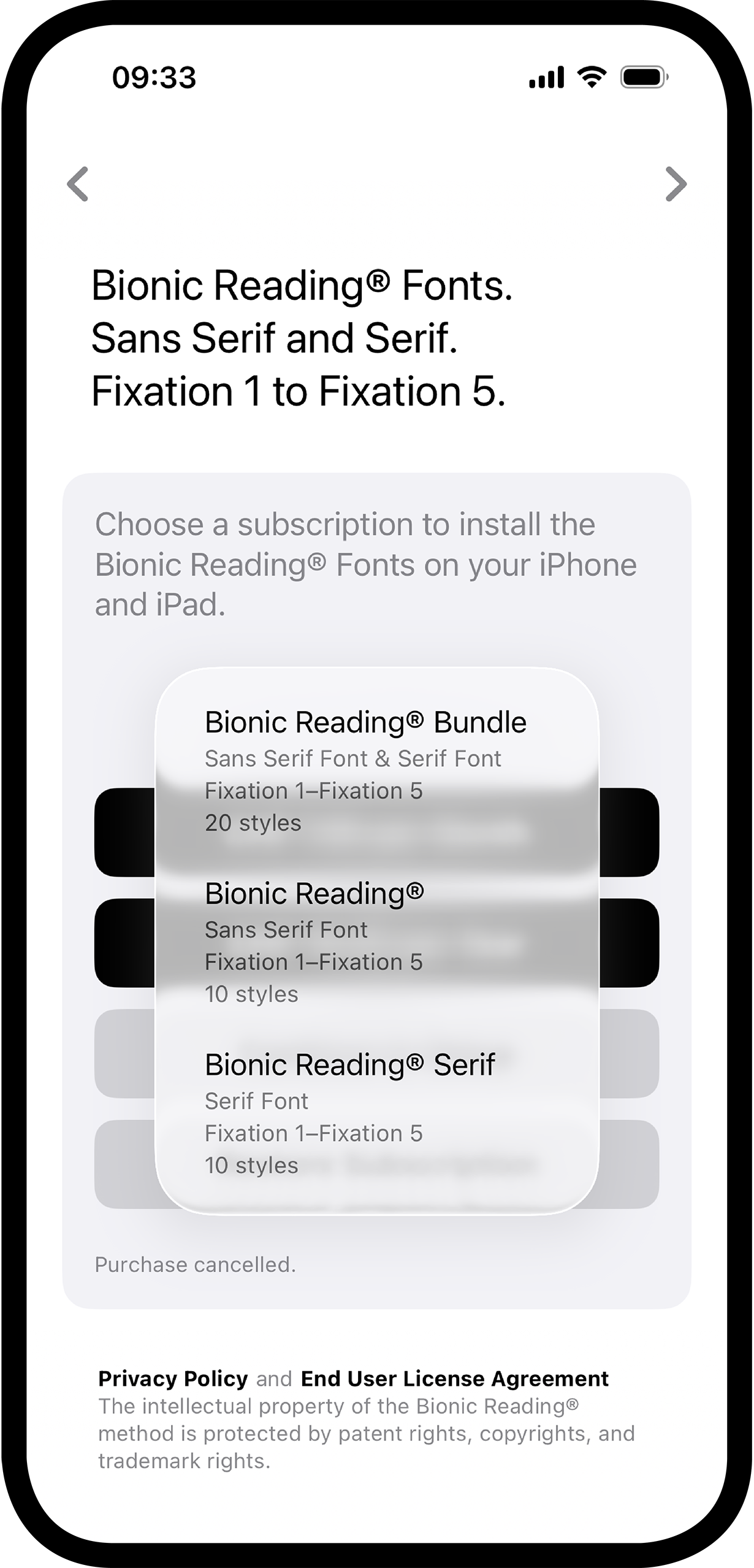 Bionic Reading® Fonts iOS App.