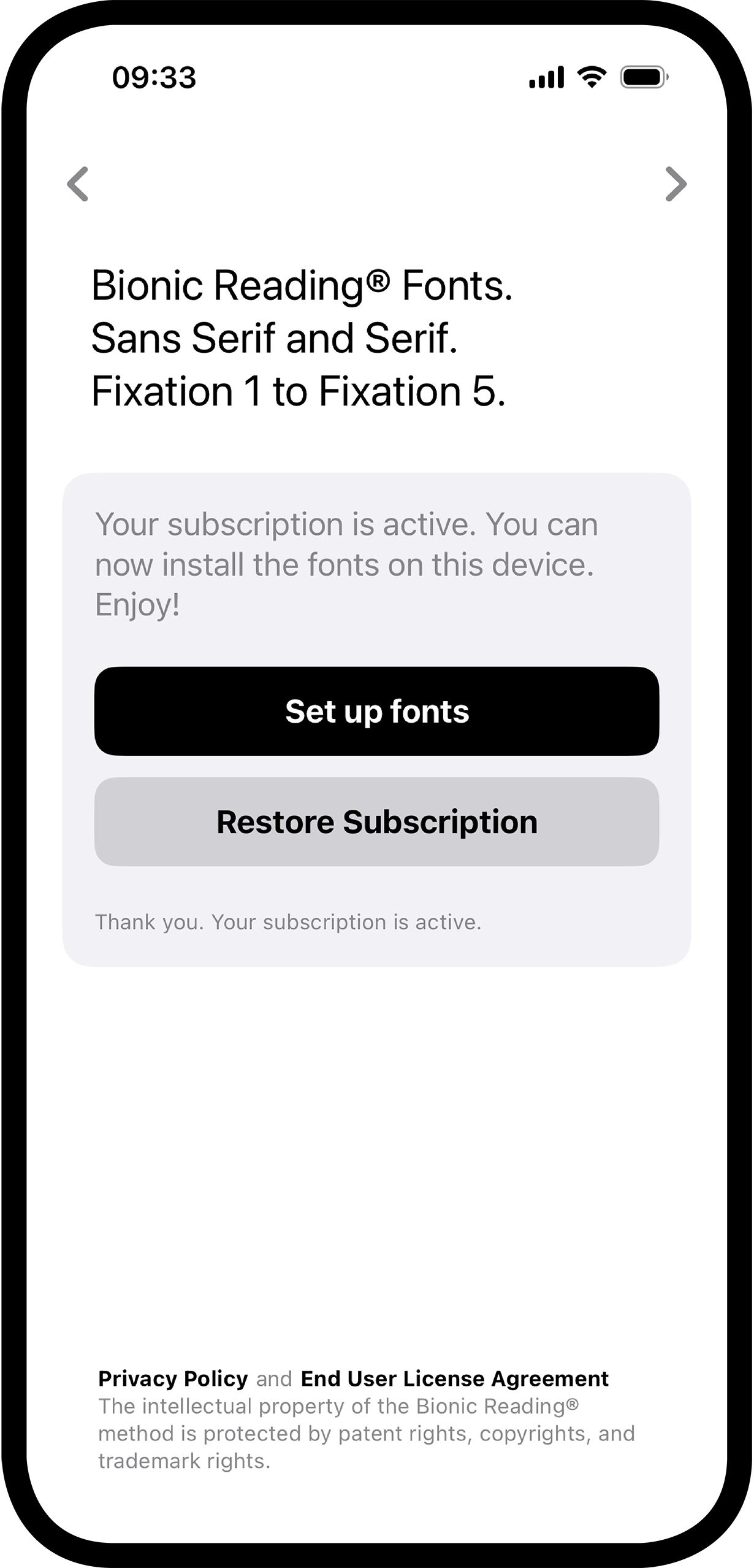 Bionic Reading® Fonts iOS App.