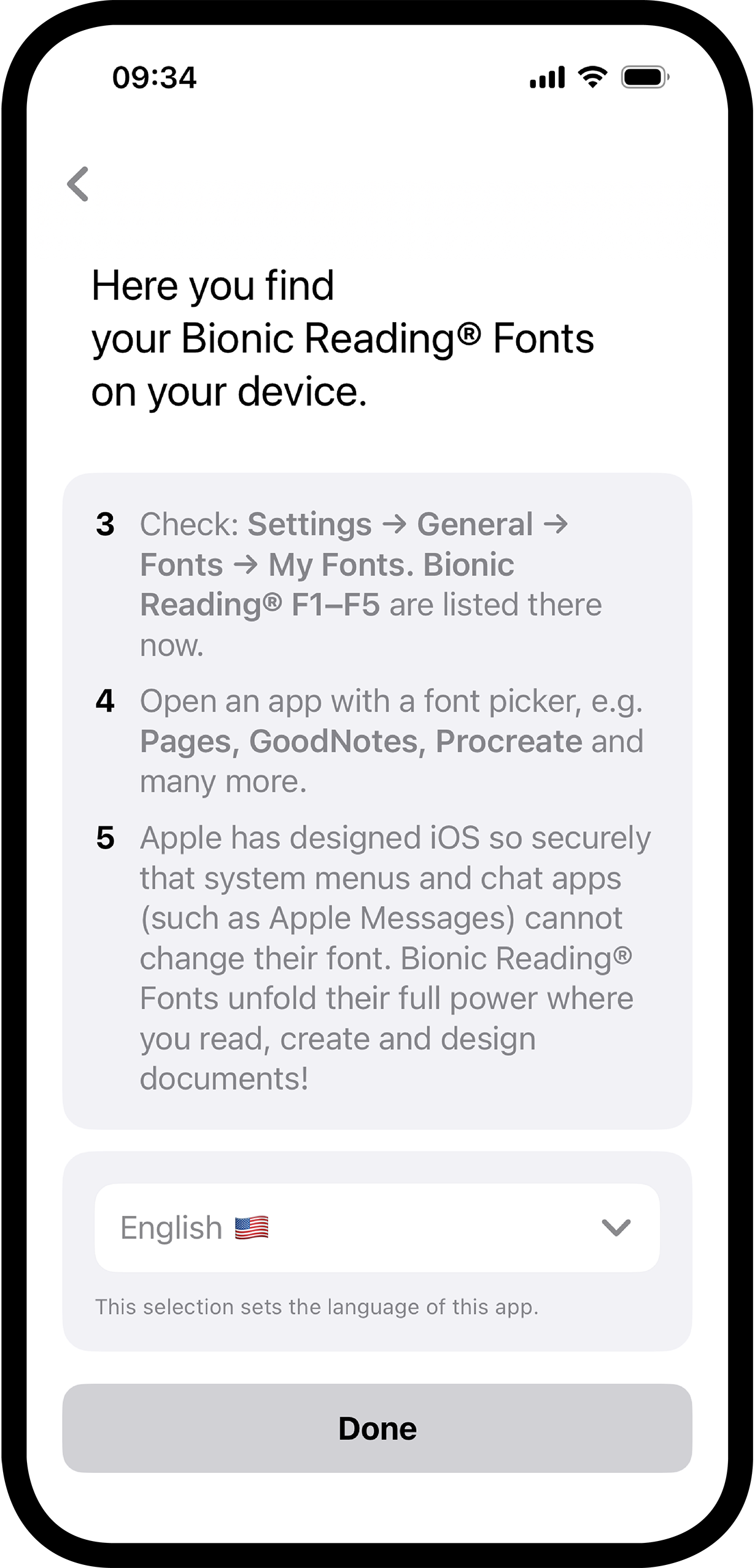 Bionic Reading® Fonts iOS App.