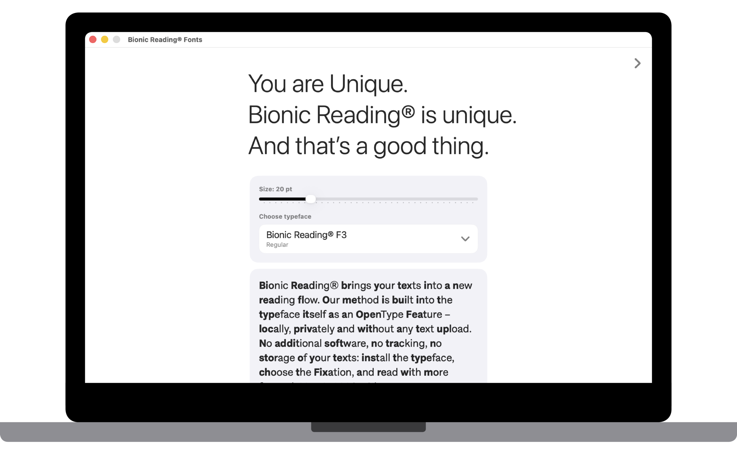 Bionic Reading® Fonts macOS App.