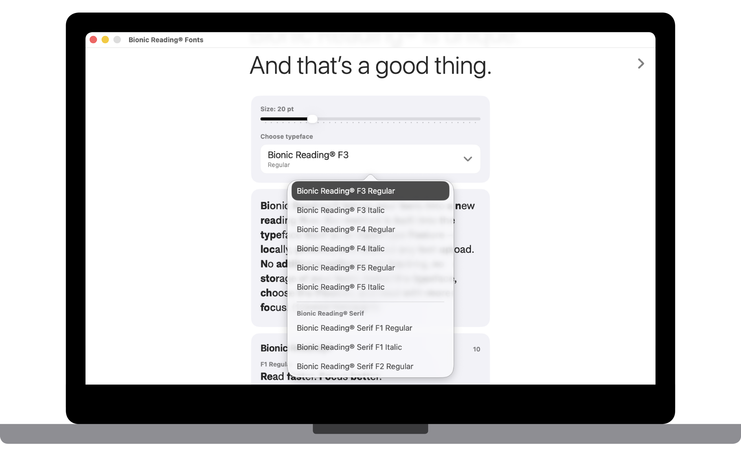Bionic Reading® Fonts macOS App.