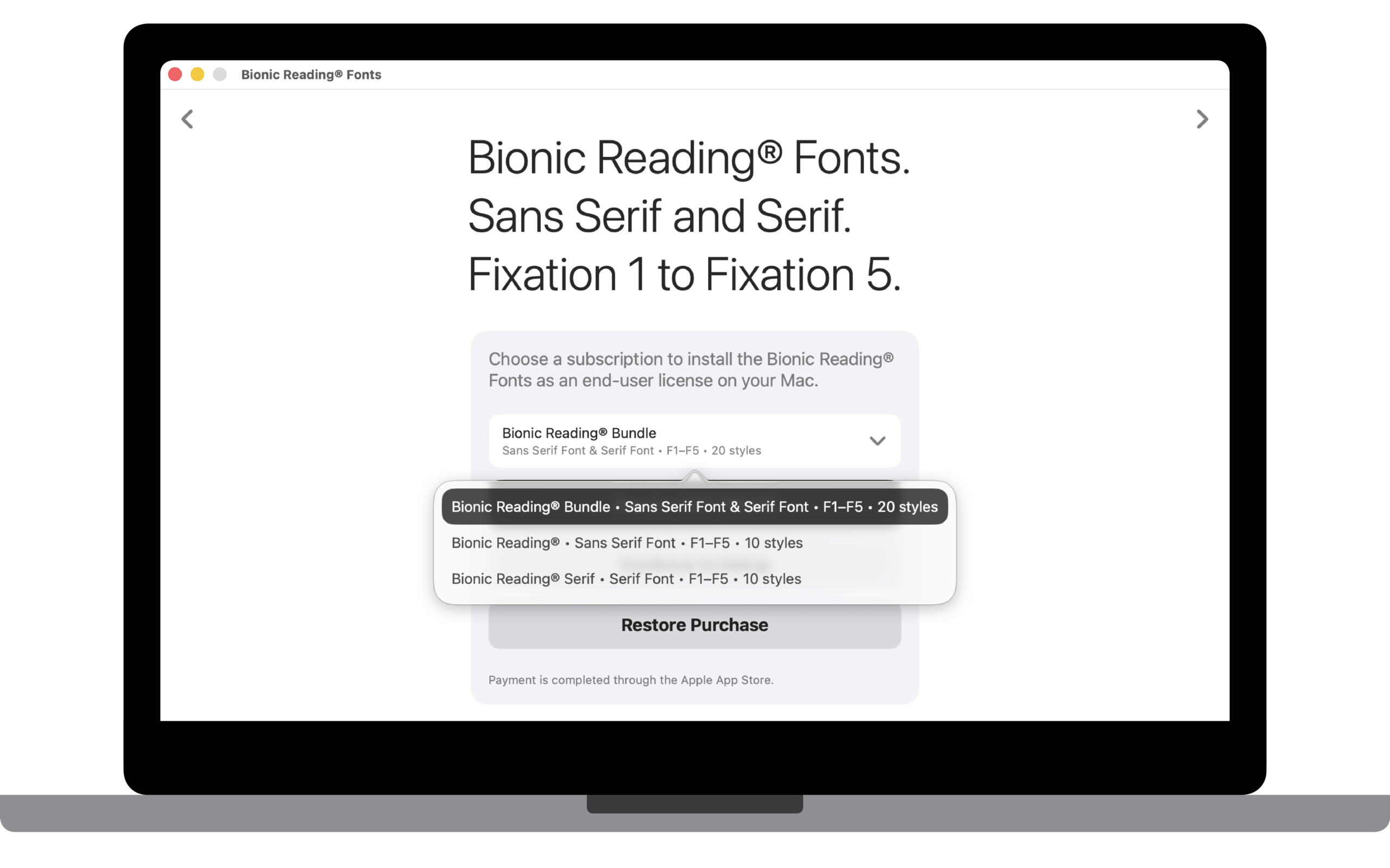Bionic Reading® Fonts macOS App.