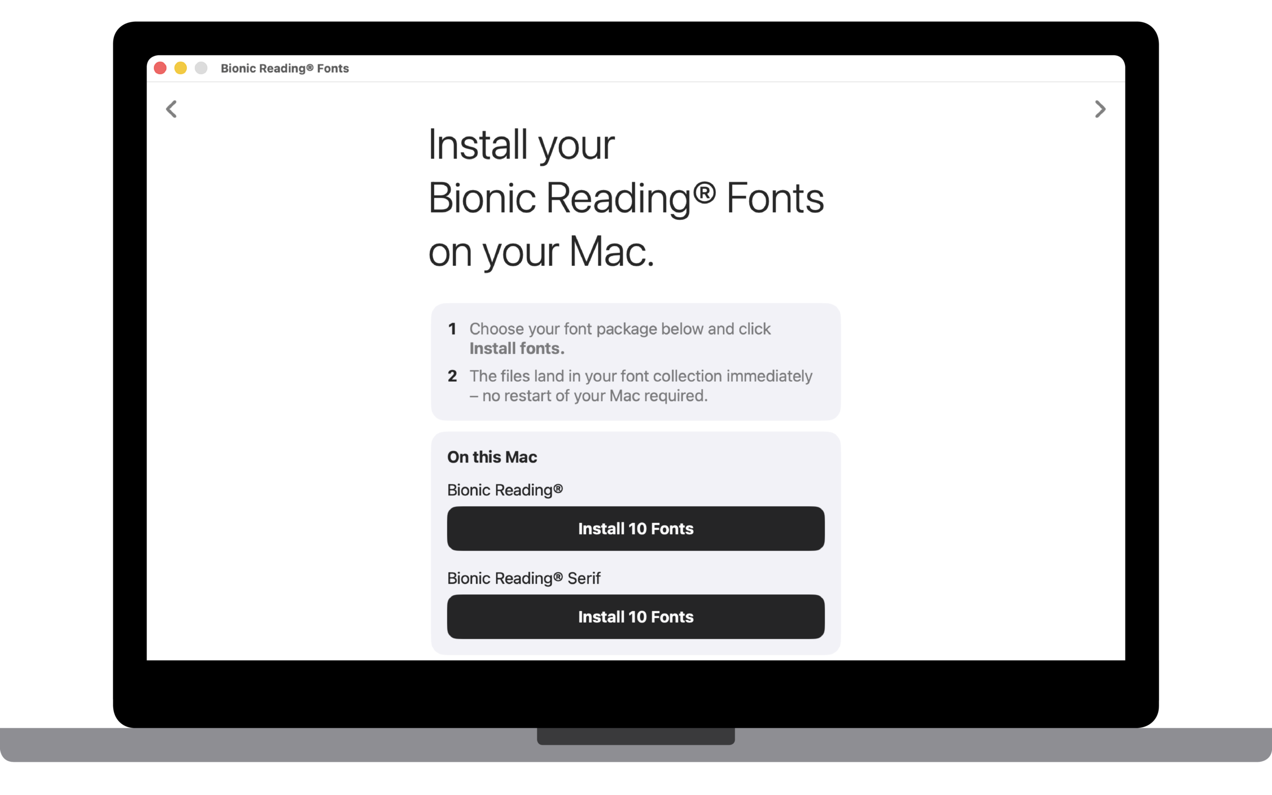Bionic Reading® Fonts macOS App.