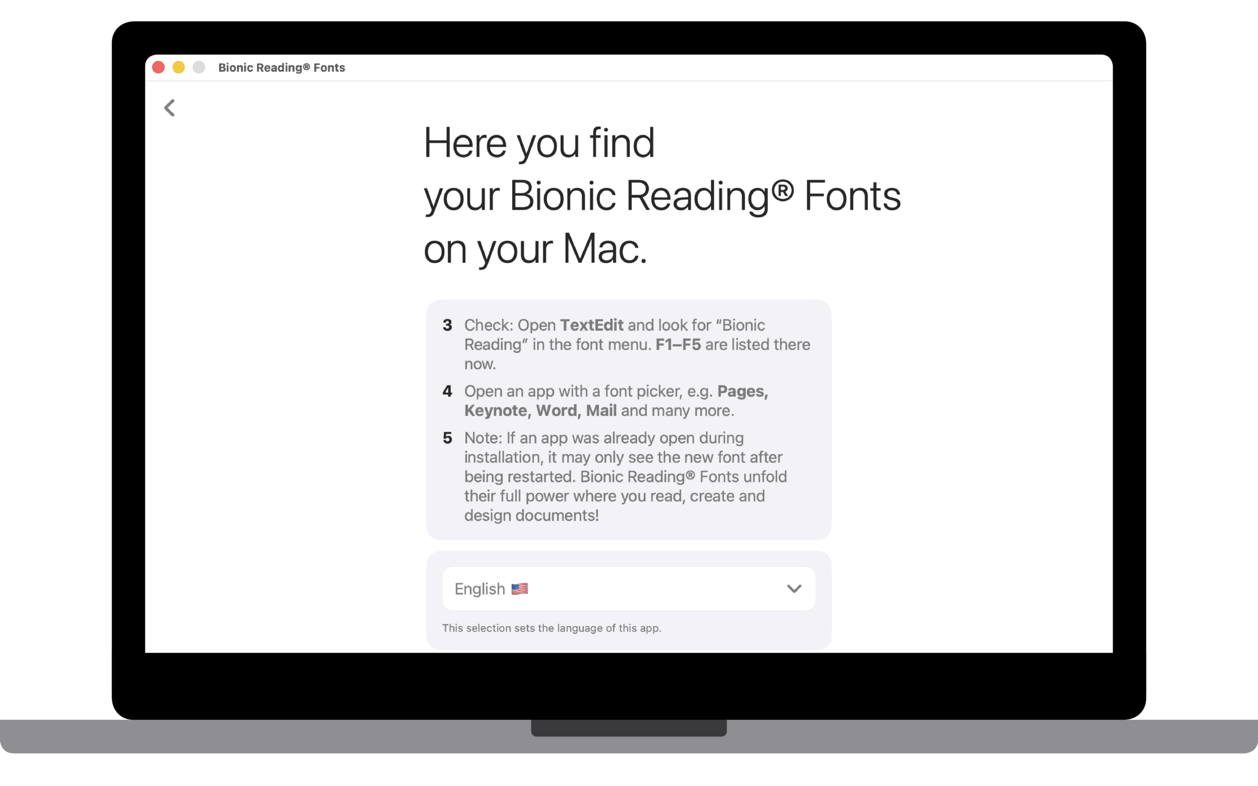 Bionic Reading® Fonts macOS App.
